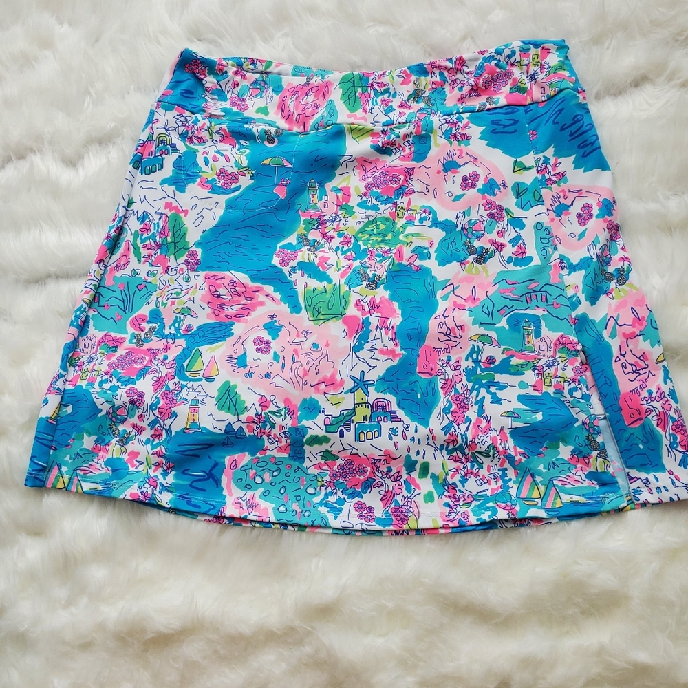Lulu-B Blue Pink Floral Print Skort